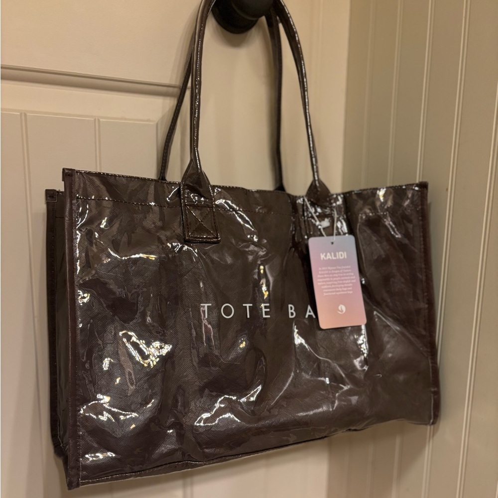 NWT Kalidi Vinyl PVC The Tote Bag Coffee Brown